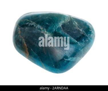 Nahaufnahme der natürlichen Mineralstoffe aus der geologischen Sammlung - polierter blauer Apatit-Schmuckstein isoliert auf weißem Hintergrund Stockfoto
