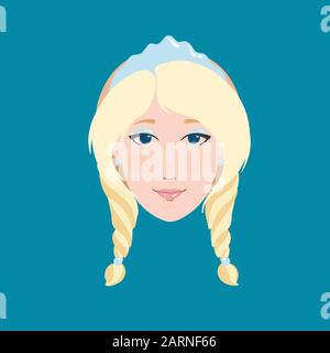 Blonde Frau flach Portrait als Schnee maiden Snegurochka in kokoshnik Eis Krone und blauen Pelzmantel lächelnd Vector Illustration Stock Vektor