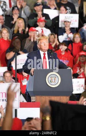 Wildwood, NEW JERSEY, VEREINIGTE STAATEN - 28. JANUAR 2020:Präsident Donald J. Trump spricht während einer Wahlkampfveranstaltung im Wildwood Convention Center am 28. Januar 2020 in Wildwood, New Jersey. Stockfoto