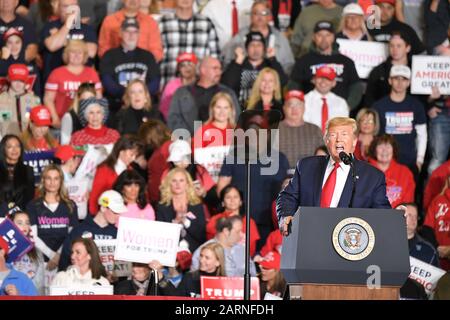 Wildwood, NEW JERSEY, VEREINIGTE STAATEN - 28. JANUAR 2020:Präsident Donald J. Trump spricht während einer Wahlkampfveranstaltung im Wildwood Convention Center am 28. Januar 2020 in Wildwood, New Jersey. Stockfoto