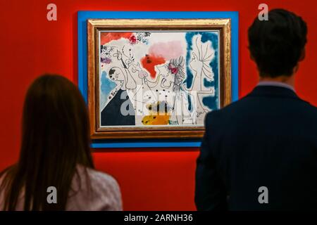 Sothebys, London, Großbritannien. Januar 2020. Joan Miró, Groupe de personnages (1938), est £3-5m - Sotheby's Previews its Impressionist, Modern & Surrealist Art Sales, die am 4. Und 5. Februar 2020 in London stattfinden. Credit: Guy Bell/Alamy Live News Stockfoto