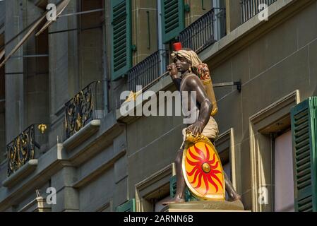 Wand Abbildung eines schwarzen Krieger, Bern, Schweiz Stockfoto