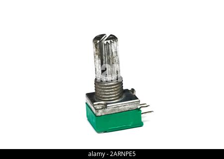 Variabler Widerstand Nahaufnahme, auf weißem Hintergrund isolieren Stockfoto