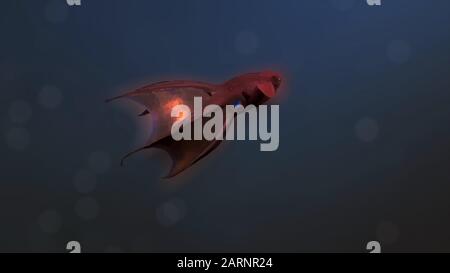 Vampire Squid Tier in realistischer Illustration Charakter auf dem verschwommenen Hintergrund wie im Ozean fokussiert. Stockfoto