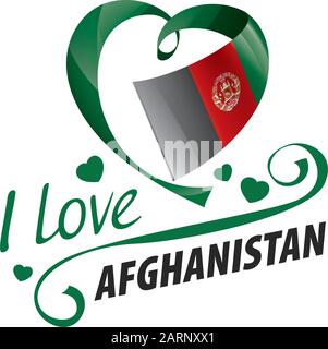 Nationalflaggen Afghanistans in Form eines Herzens und der Aufschrift, die ich Afghanistan liebe. Vektorgrafiken Stock Vektor