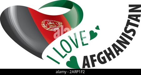 Nationalflaggen Afghanistans in Form eines Herzens und der Aufschrift, die ich Afghanistan liebe. Vektorgrafiken Stock Vektor