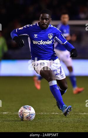 Oldham, ENGLAND - 28. JANUAR Christopher Missilou von Oldham Athletic während des Sky Bet League 2 Spiels zwischen Oldham Athletic und Mansfield Town im Boundary Park, Oldham am Dienstag, 28. Januar 2020. (Gutschrift: Eddie Garvey   MI News) Stockfoto