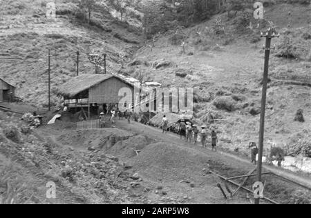 Rückgewinnungspipeline und Freistoß eines Wasserkraftwerks. Übersichtsdatum: 1947/01/01 Ort: Indonesien, Niederländisch-Ostindien Stockfoto