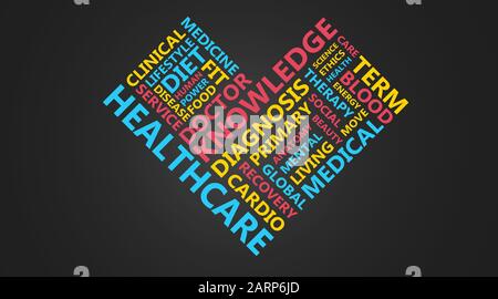 Healthcare Wordcloud Auf Schwarzem Hintergrund Mit Bunten Worten, Panorama Stockfoto