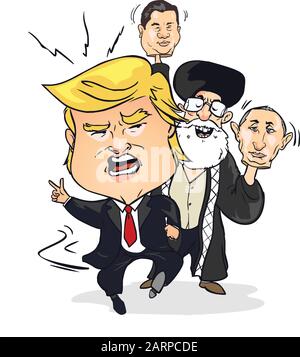 Donald Trump und Ayatollah Seyyed Ali Khamenei. Vector Cartoon Karikatur Portrait Illustration. Stock Vektor