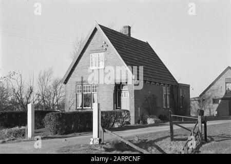 Fixpunkte Kulturdienst Haus der Farm in Zijpe (swailverland Zijpe- en Hazepolder) Anmerkung: Z-16. Noord-Holland Schlüsselwörter: Bodenkonsolidierung, Geländemodifikationen Stockfoto