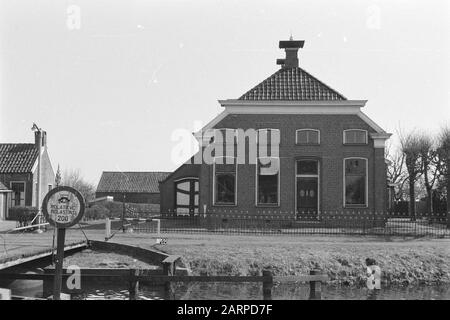 Fixpunkte Kulturtechnische Dienststelle Haus und Brücke te Nieuwe Pekela [swailverland Pompolder] Anmerkung: NP-28. Provinz), Pekela Stichwörter: Bodenkonsolidierung, Geländewasserwechsel Stockfoto