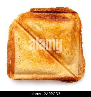 Toastkäsesandwich aus Sandwich-Toaster isoliert auf weiß. Draufsicht. Stockfoto