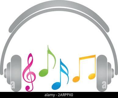Kopfhörer, Musiknoten, Musik, Sound, Logo Stock Vektor
