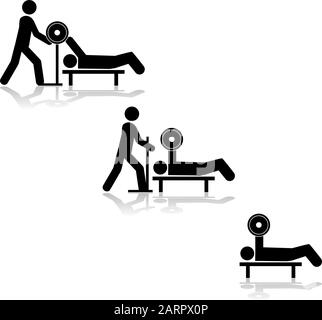 Symboldarstellung, die eine Person zeigt, die mit Hilfe einer anderen Person Gewichte hebt Stock Vektor