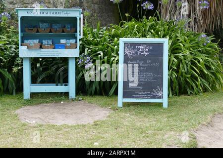 Veronica Farm Fudge Stall auf der Isle of Bryher Stockfoto