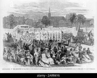 Feier der Abschaffung der Sklaverei im District of Columbia durch die farbigen Menschen in Washington DC, 19. April 1866, Druck im Jahre 1866 Stockfoto