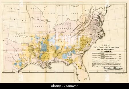 Karte der Baumwollanbaugebiete des amerikanischen Südens während des Slave-Handels, veröffentlicht im Jahr 1861 Stockfoto