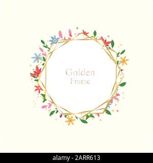 Blumen geometrischer polygonaler Rahmen. Dekore aus der Vintage-Kunst. Elegante, trendige, luxuriöse Vektorsammlung aus Polyeder im Art Deco-Stil für Hochzeitseinladungen Stock Vektor