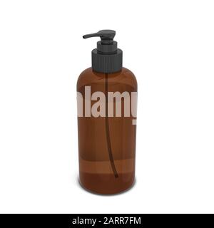 Leere Flasche für Flüssigkosmetik. 3D-Darstellung isoliert auf weißem Hintergrund Stockfoto