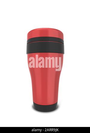 Thermo Tasse für heiße Getränke. 3d-Abbildung auf weißem Hintergrund Stockfoto