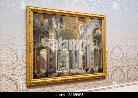 Ein gerahmter Panini, Öl auf Leinwand, "Interior of Saint Peter's, Rome", hängt in der National Gallery of Art, Washington D.C. Stockfoto