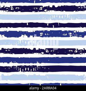Vektor blau horizontal Grunge Pinsel gestreift Repetiermuster mit weißem Hintergrund. Textur für Web, Druck, Tapete, Heimdekor, Stoff, Textil Stock Vektor