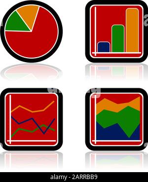 Symbolsatz, der vier verschiedene Farbdiagramme anzeigt Stock Vektor