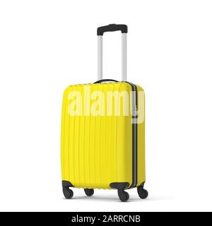 Reisekoffer aus Kunststoff. 3D-Darstellung isoliert auf weißem Hintergrund Stockfoto