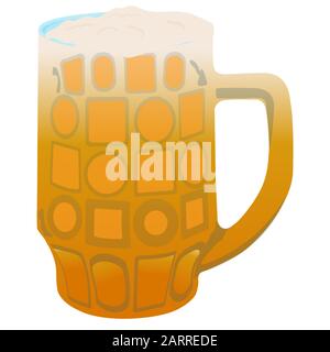 Bier in einem Glasbecher mit Patern. Der Schaum überströmt den Becher Stockfoto