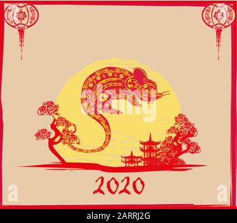 Happy Chinese New Year 2020 - Jahr der Ratte Stockfoto
