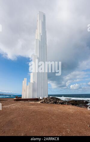 Der Leuchtturm Punta del Hidalgo ist ein aktiver Leuchtturm in Punta del Hidalgo innerhalb der Gemeinde San Cristóbal de La Laguna Stockfoto