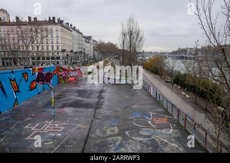 Foch Skate Park, Morand Bridge, Lyon, Rhone, AURA Region, Frankreich Stockfoto