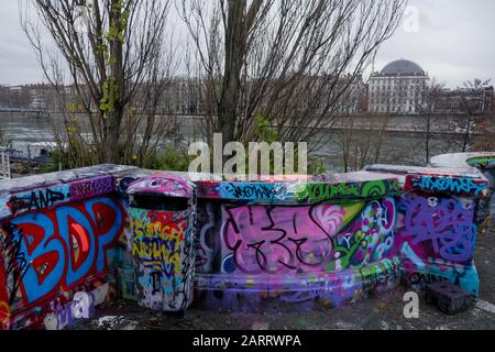 Foch Skate Park, Morand Bridge, Lyon, Rhone, AURA Region, Frankreich Stockfoto