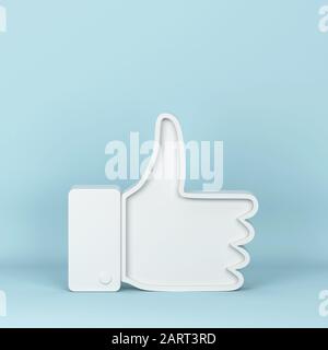Wie Daumensymbol. 3D-Abbildung auf blauem Hintergrund Stockfoto