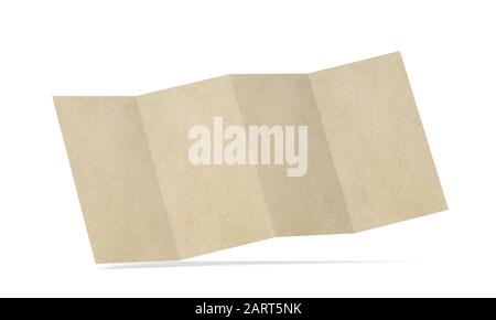 4-fach gefaltete Broschüren-Mockup. 3D-Darstellung isoliert auf weißem Hintergrund Stockfoto