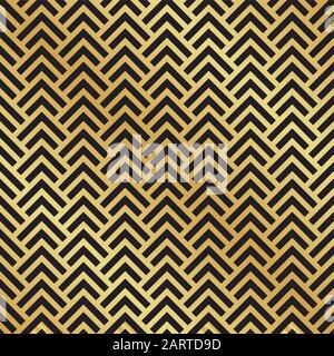 Nahtloses goldenes Art-Deco-Fischgrätmuster. Hintergrund des abstrakten geometrischen Vektormusters. Stock Vektor