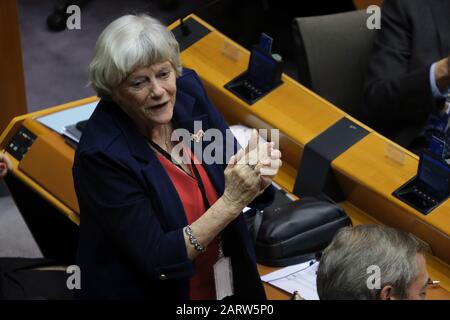 Brüssel, Belgien. Januar 2020. Die britische Abgeordnete Ann Widdecombel hatte während einer Plenarsitzung im Europäischen Parlament . Credit: Alexandros MICHAILIDIS/Alamy Live News Stockfoto