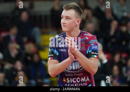 Perugia, Italien, 29. Januar 2020, OLEH plotnytskyi (n. 17 hitter Spiker Sir Safety Conad perugia) mvp während Sir Sicoma Monini Perugia vs Tours VB - Volleybal Champions League Men Championship - Credit: LPS/Loris Cerquiglini/Alamy Live News Stockfoto