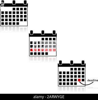 Symbol zeigt Kalender, mit einem von ihnen eine besondere Woche hervorheben und ein weiterer eine Hervorhebung eine Frist gesetzt Stock Vektor