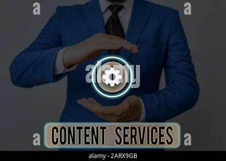 Text Zeichen zeigen Content Services. Business Foto Text liefert den Inhalt auf deanalysisd zu den Service Consumer Stockfoto