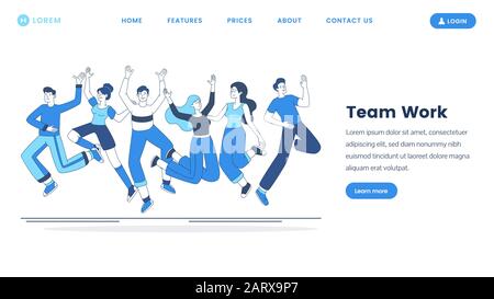 Teamwork Landing Page Vektorvorlage. Teambuilding-Kurse Website Homepage Interface idea with shurepiles. Zusammengehörigkeit und Zusammenarbeit, erfolgreiches Coworking im Zeichentrick-Konzept der Webseite Stock Vektor