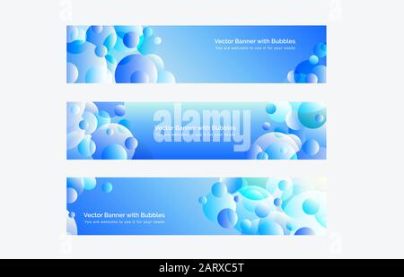 Blue Bubbles Fun Airbanners setzen Vorlage. Rundformen weicher, sauberer Gradientenvektor Stock Vektor