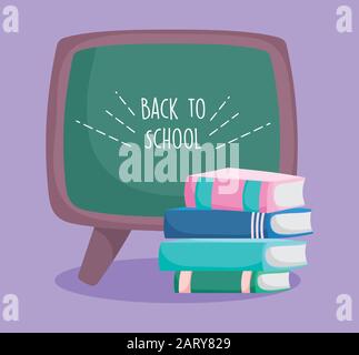 Zurück zur Schulbildung gestapelte Bücher und Vektorgrafiken in Schwarzen Brett Stock Vektor