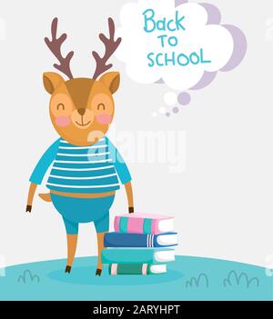 Zurück zur Schule Rehe mit Kleidung und Bücherstapel Vektorillustration Stock Vektor