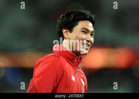 London, Großbritannien. Januar 2020. Liverpools Takumi Minamino während des Premier-League-Spiels zwischen West Ham United und Liverpool im Londoner Stadion Stratford am Mittwoch, den 29. Januar 2020. (Kredit: Leila Coker / MI News) Foto darf nur für redaktionelle Zwecke in Zeitungen und/oder Zeitschriften verwendet werden, Lizenz für kommerzielle Nutzung erforderlich Kredit: MI News & Sport /Alamy Live News Stockfoto