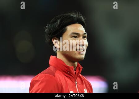 London, Großbritannien. Januar 2020. Liverpools Takumi Minamino während des Premier-League-Spiels zwischen West Ham United und Liverpool im Londoner Stadion Stratford am Mittwoch, den 29. Januar 2020. (Kredit: Leila Coker / MI News) Foto darf nur für redaktionelle Zwecke in Zeitungen und/oder Zeitschriften verwendet werden, Lizenz für kommerzielle Nutzung erforderlich Kredit: MI News & Sport /Alamy Live News Stockfoto