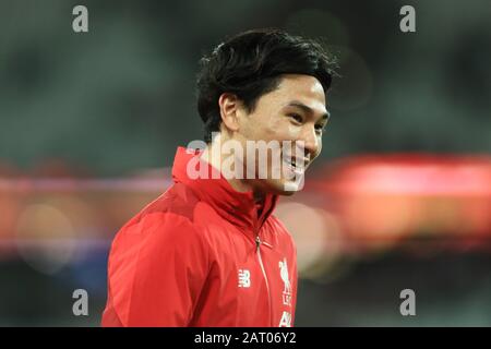 London, Großbritannien. Januar 2020. Liverpools Takumi Minamino während des Premier-League-Spiels zwischen West Ham United und Liverpool im Londoner Stadion Stratford am Mittwoch, den 29. Januar 2020. (Kredit: Leila Coker / MI News) Foto darf nur für redaktionelle Zwecke in Zeitungen und/oder Zeitschriften verwendet werden, Lizenz für kommerzielle Nutzung erforderlich Kredit: MI News & Sport /Alamy Live News Stockfoto