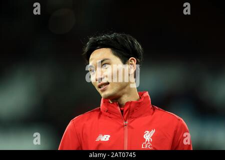 London, Großbritannien. Januar 2020. Liverpools Takumi Minamino während des Premier-League-Spiels zwischen West Ham United und Liverpool im Londoner Stadion Stratford am Mittwoch, den 29. Januar 2020. (Kredit: Leila Coker / MI News) Foto darf nur für redaktionelle Zwecke in Zeitungen und/oder Zeitschriften verwendet werden, Lizenz für kommerzielle Nutzung erforderlich Kredit: MI News & Sport /Alamy Live News Stockfoto