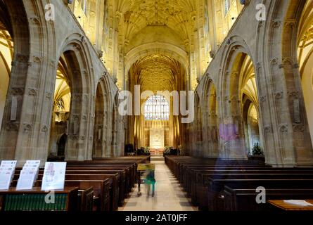 Innenansicht der Sherborne Abbey aus dem Kirchenschiff Stockfoto